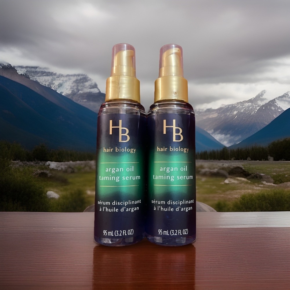 Lot Of 2 Hair Biology Argan Oil Taming Serum with Biotin for Dry Hair, 3.2 Oz